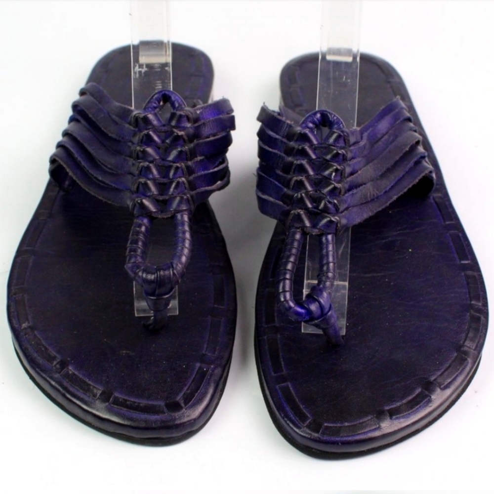 Frye Zoe Purple Leather Huarache Sandals Strappy Thongs Flat 7.5